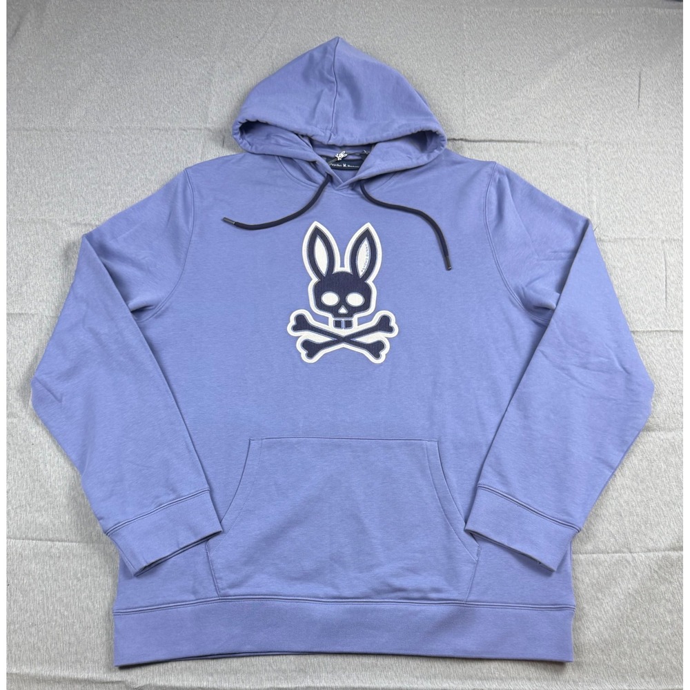 Psycho Bunny Mens Ryder Bunny Hoodie Blue Ice XXL NWT Pullover Logo Spellout